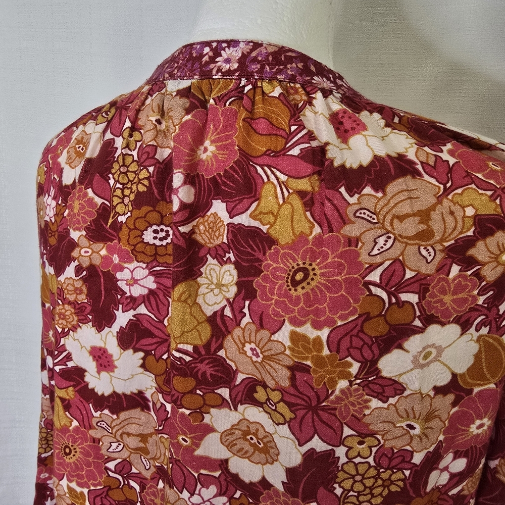 D’ascoli Lulu Dress Size Small Floral Print Cotton Boho Midi Notched Tie Neck - Picture 12 of 15
